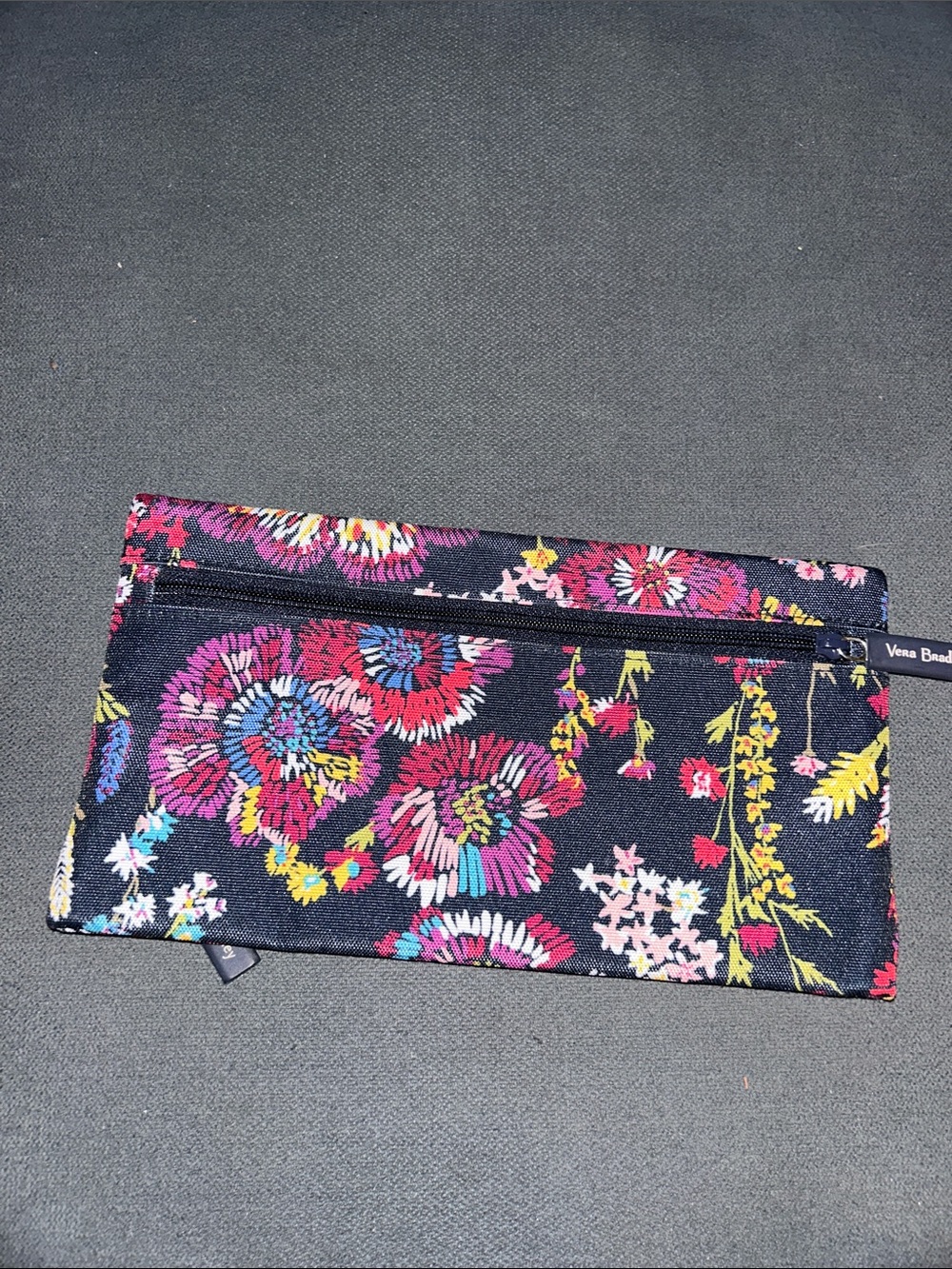 Vera Bradley Black Floral Zip Wristlet with Pink, Yellow & Blue Accents